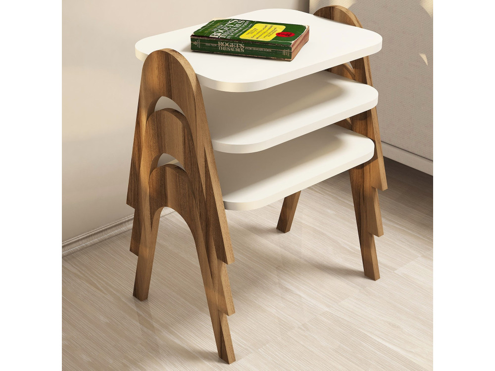 Set di 3 tavolini "Paris" in legno - 48 x 35 x 72 cm - Crema