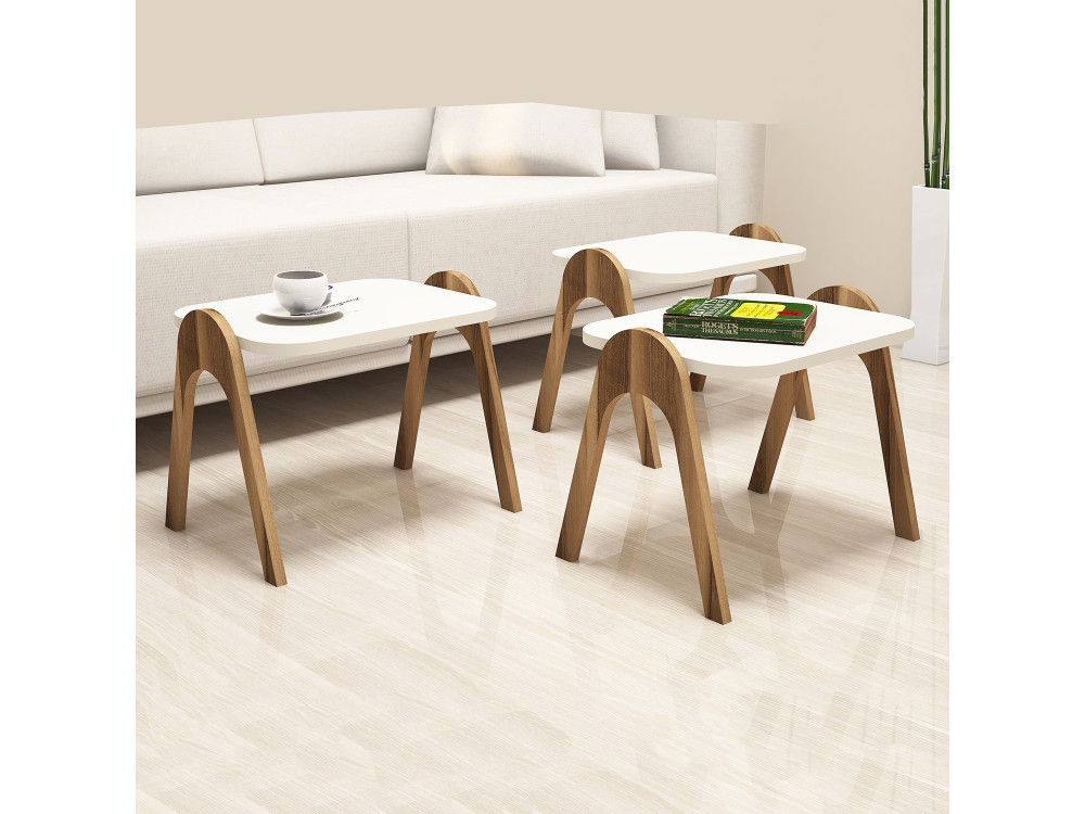 Set di 3 tavolini "Paris" in legno - 48 x 35 x 72 cm - Crema