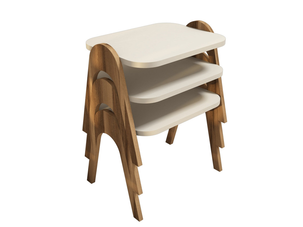 Set di 3 tavolini "Paris" in legno - 48 x 35 x 72 cm - Crema