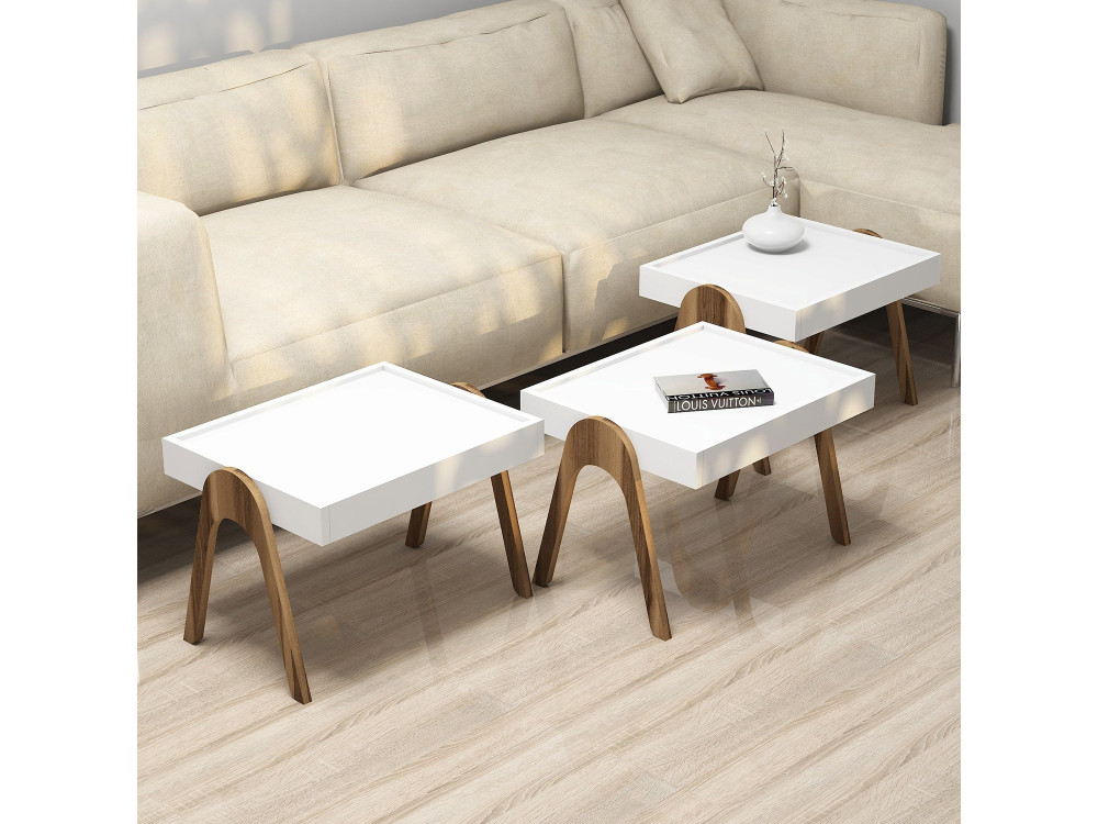 Set di 3 tavolini "Roma" in legno - 53 x 40 x 64 cm - Bianco