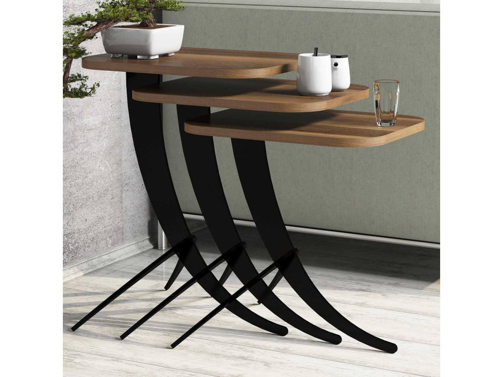 Set di 3 tavolini da caffè "Pion" in legno - 45 x 35 x 60 cm - Marrone