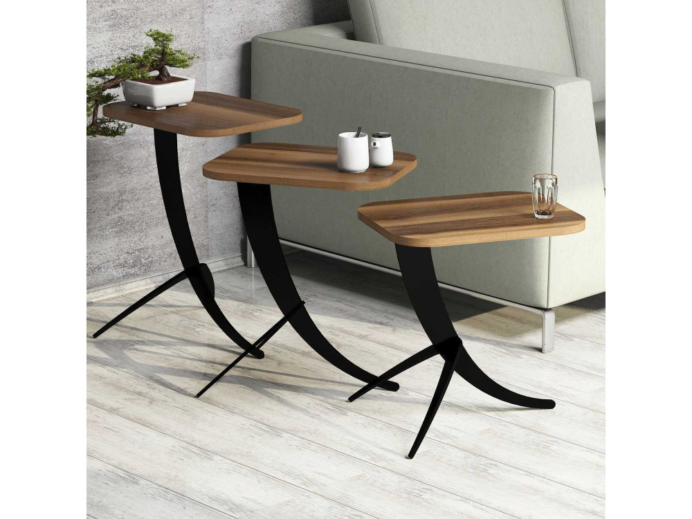 Set di 3 tavolini da caffè "Pion" in legno - 45 x 35 x 60 cm - Marrone