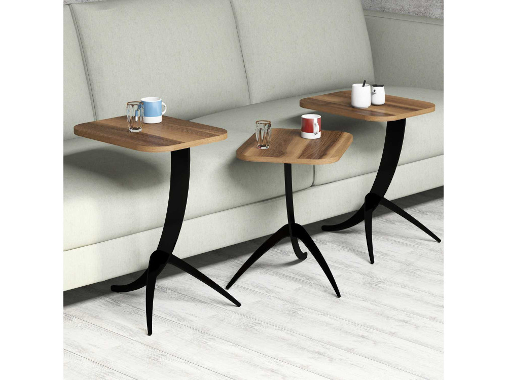 Set di 3 tavolini da caffè "Pion" in legno - 45 x 35 x 60 cm - Marrone