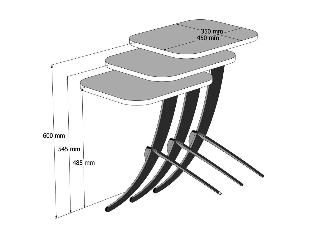 Set di 3 tavolini da caffè "Pion" in legno - 45 x 35 x 60 cm - Marrone