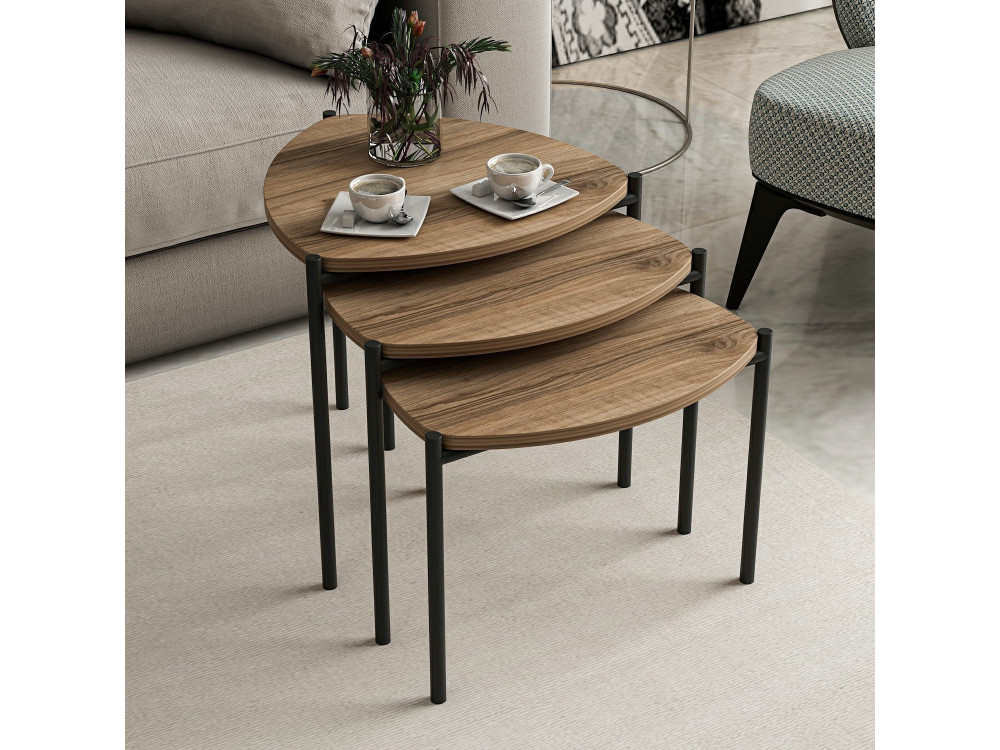 Set di 3 tavolini in legno "Lenny" - 45 x 45 x 45 cm - Marrone