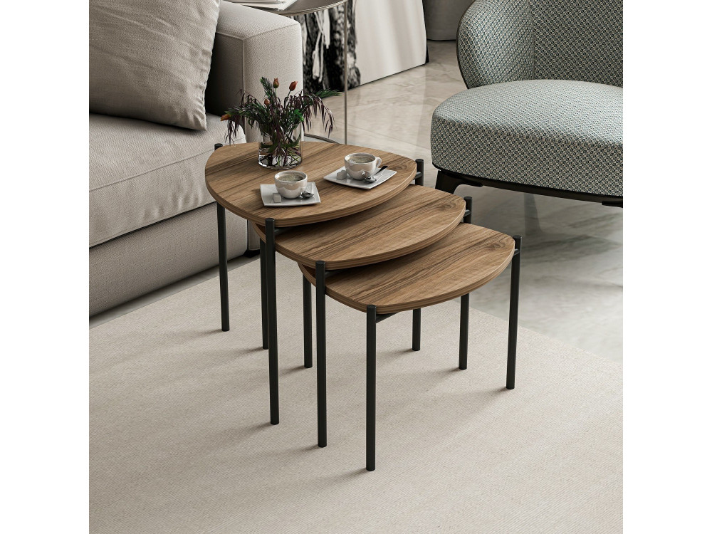 Set di 3 tavolini in legno "Lenny" - 45 x 45 x 45 cm - Marrone