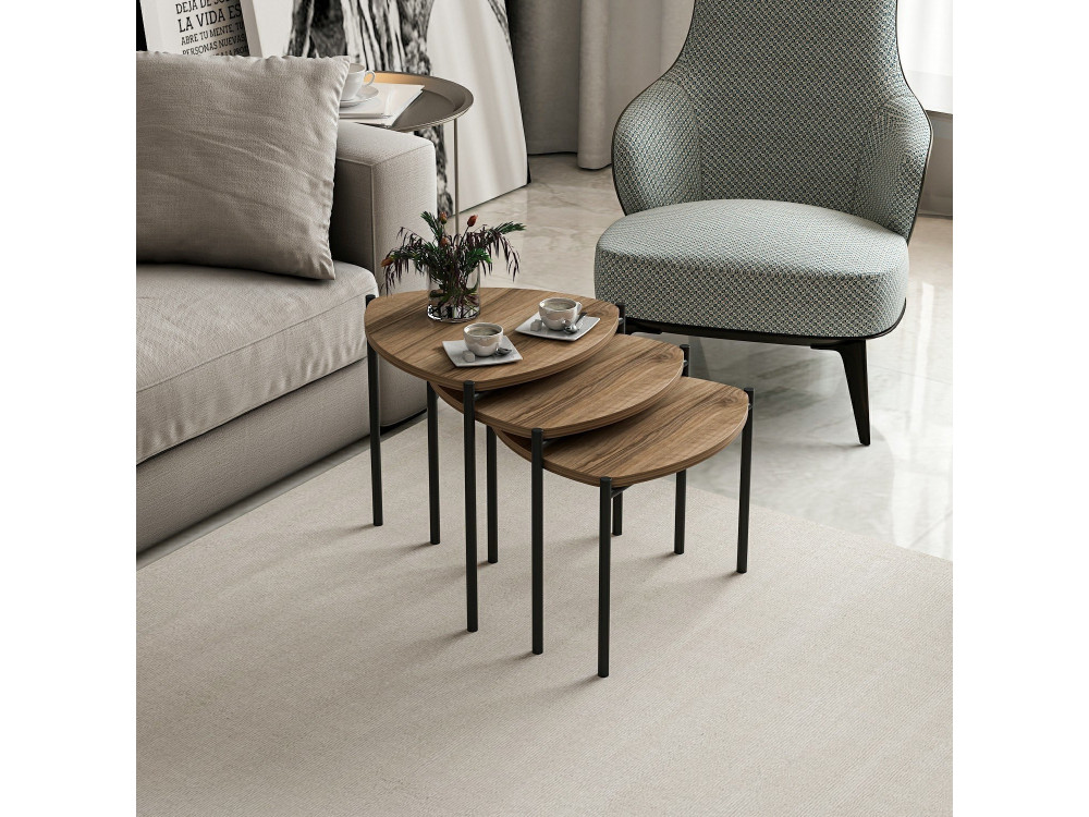 Set di 3 tavolini in legno "Lenny" - 45 x 45 x 45 cm - Marrone
