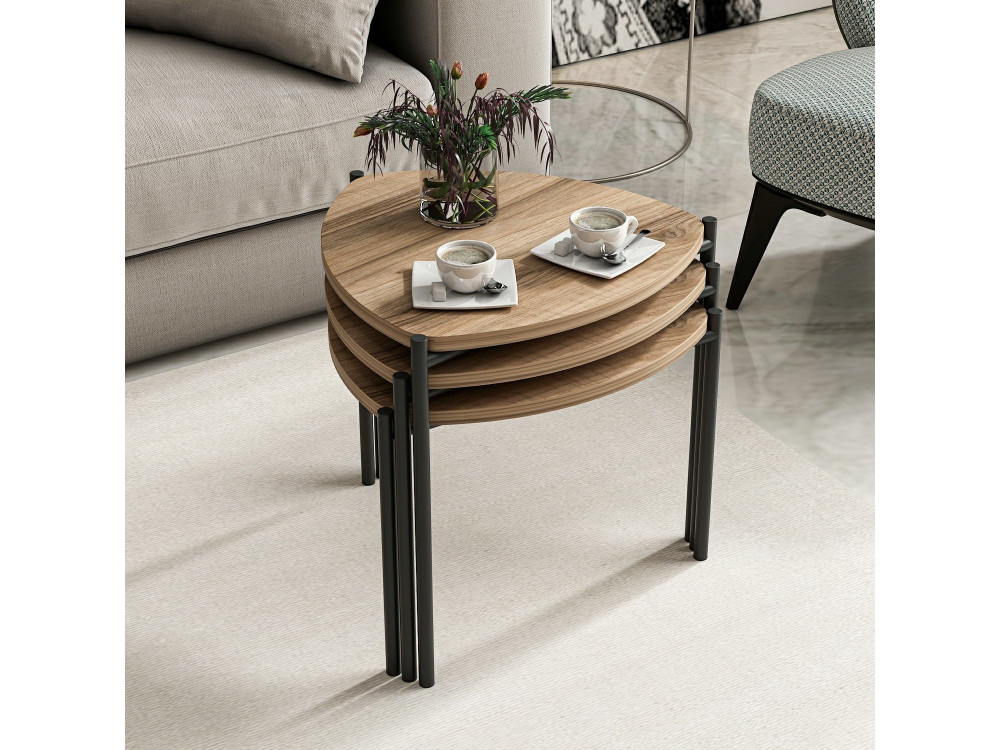 Set di 3 tavolini in legno "Lenny" - 45 x 45 x 45 cm - Marrone