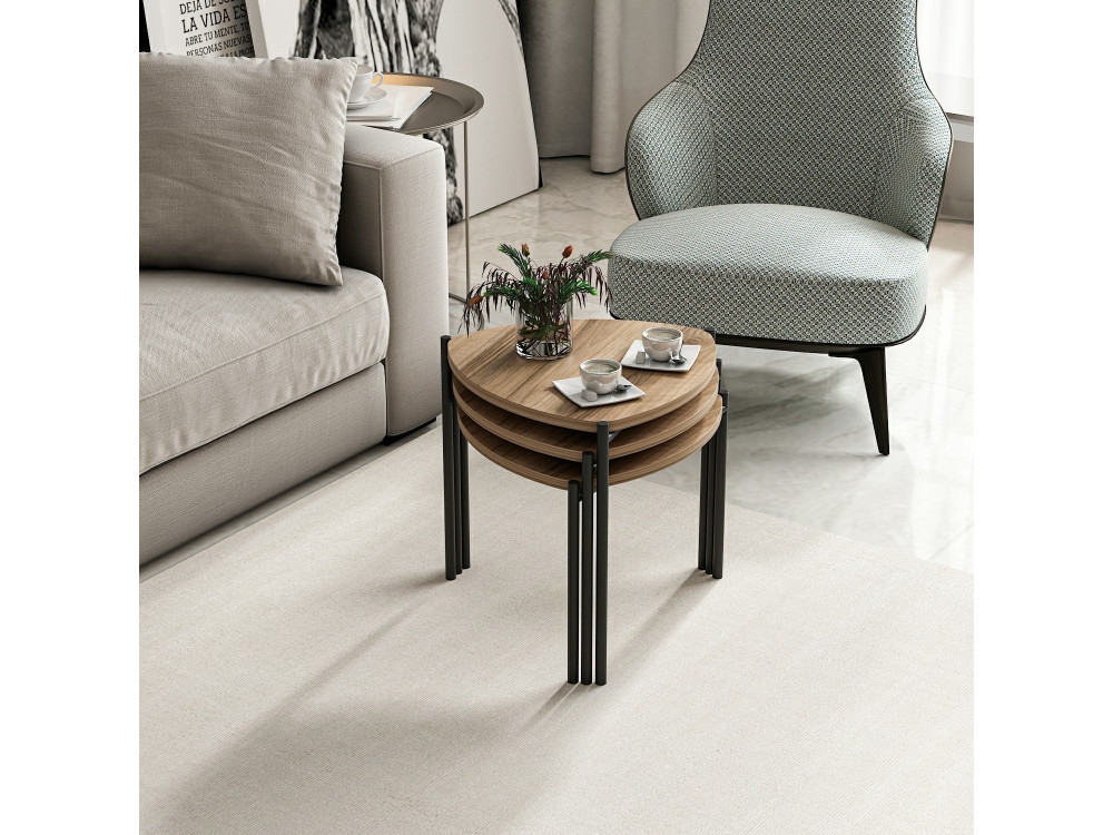 Set di 3 tavolini in legno "Lenny" - 45 x 45 x 45 cm - Marrone