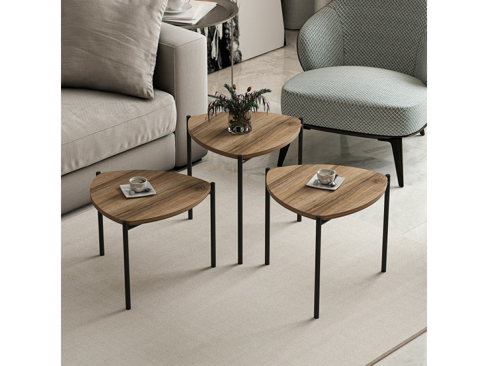 Set di 3 tavolini in legno "Lenny" - 45 x 45 x 45 cm - Marrone