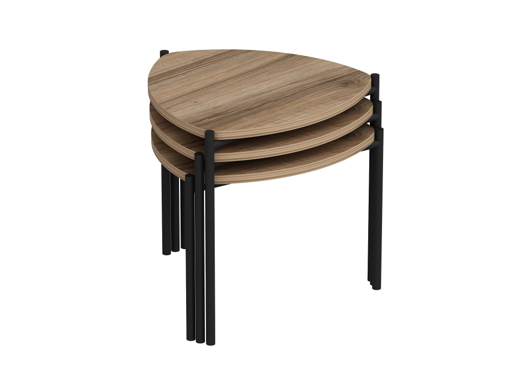 Set di 3 tavolini in legno "Lenny" - 45 x 45 x 45 cm - Marrone