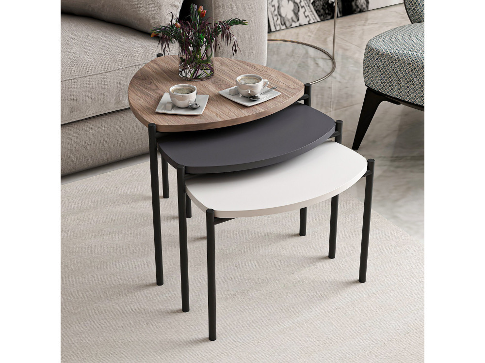 Set di 3 tavolini "Lenny" in legno - 45 x 45 x 45 cm - Multicolore
