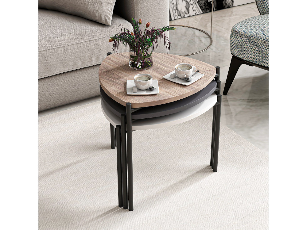 Set di 3 tavolini "Lenny" in legno - 45 x 45 x 45 cm - Multicolore