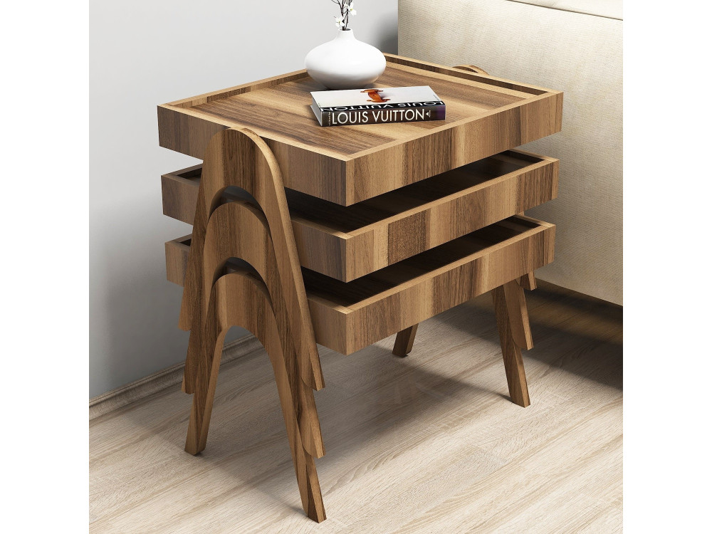 Set di 3 tavolini in legno "Roma" - 54 x 40 x 64 cm - Brown