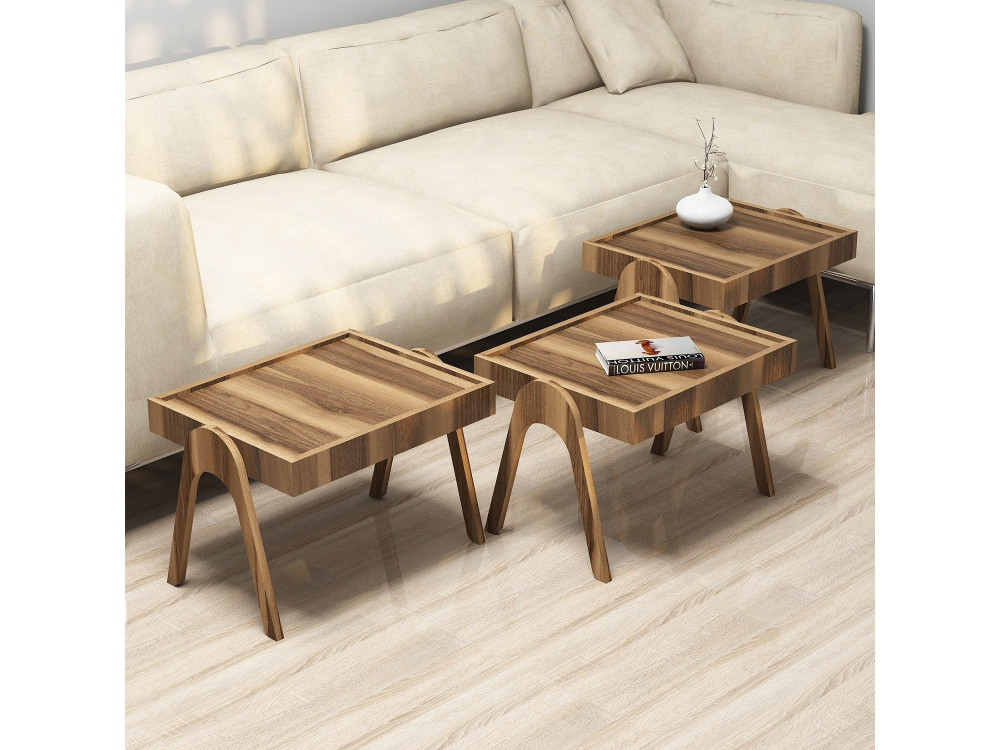 Set di 3 tavolini in legno "Roma" - 54 x 40 x 64 cm - Brown