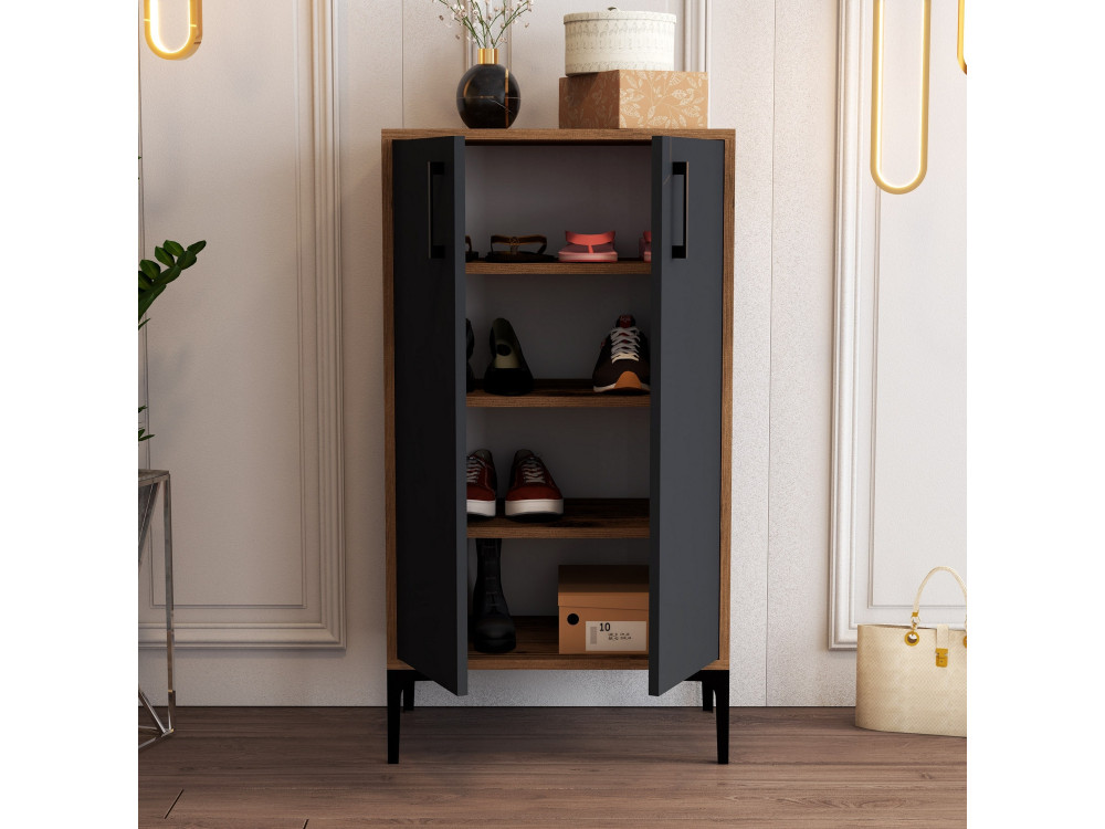 Scarpiera in legno "Prag" - 60 x 35 x 111 cm - Grigio antracite