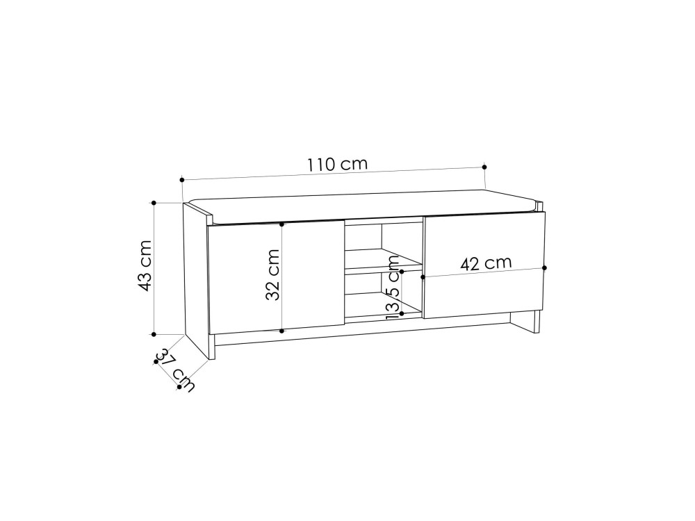 Scarpiera in legno "Zulla" - 110 x 37 x 43 cm - Bianco