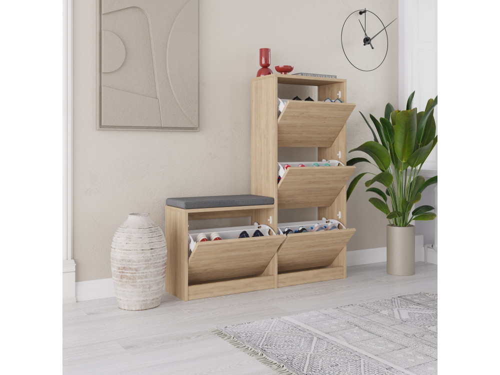 Scarpiera in legno "Dude" - 105 x 26 x 118 cm - Marrone