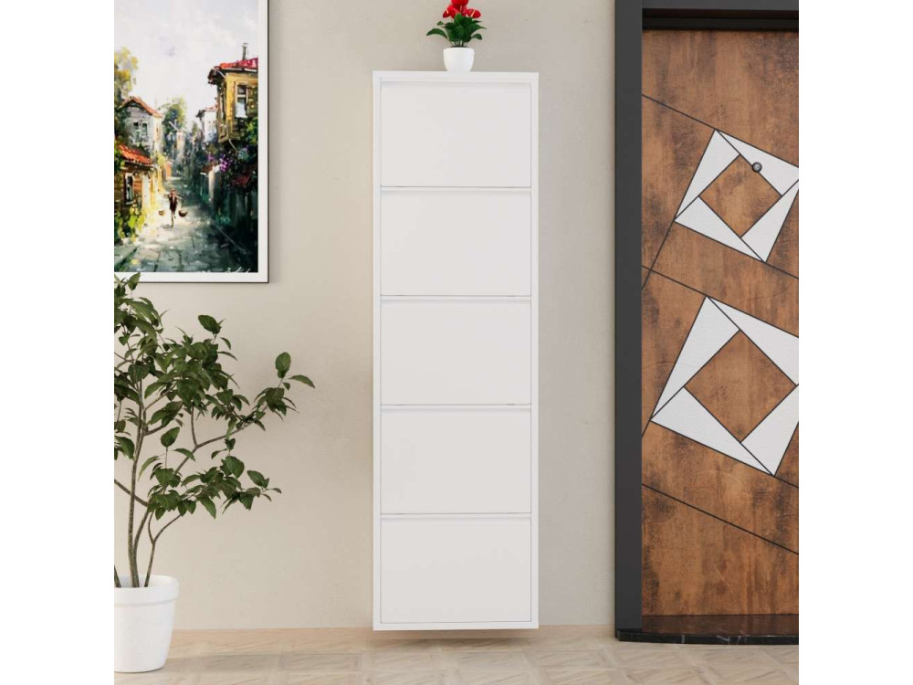 Scarpiera in metallo "Ayse" - 50 x 15 x 169 cm - Bianco