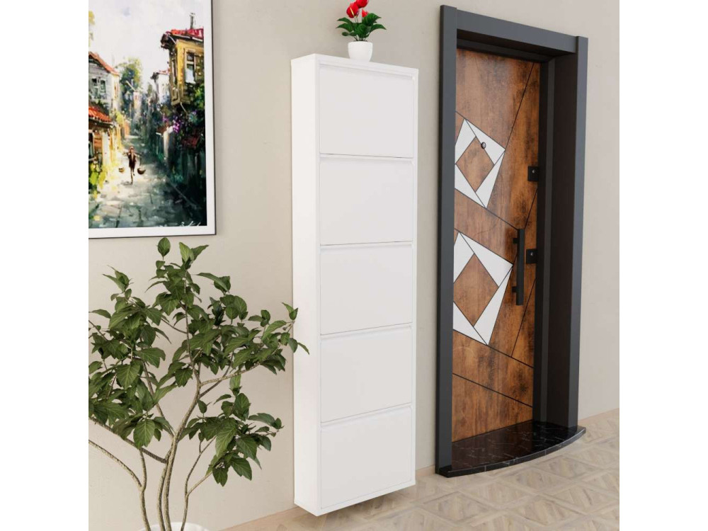 Scarpiera in metallo "Ayse" - 50 x 15 x 169 cm - Bianco