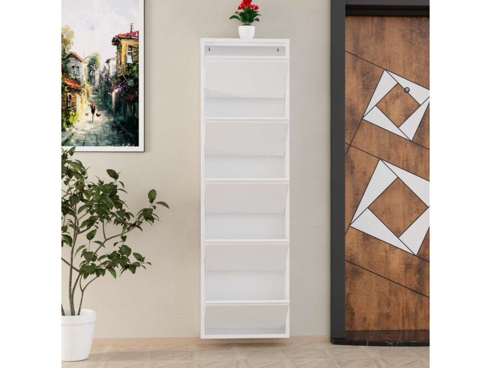 Scarpiera in metallo "Ayse" - 50 x 15 x 169 cm - Bianco