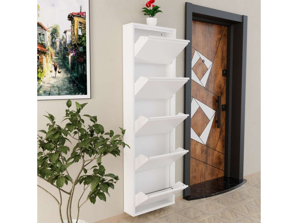 Scarpiera in metallo "Ayse" - 50 x 15 x 169 cm - Bianco