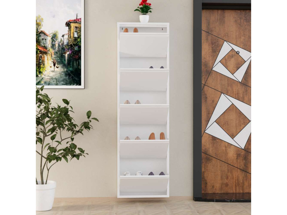 Scarpiera in metallo "Ayse" - 50 x 15 x 169 cm - Bianco