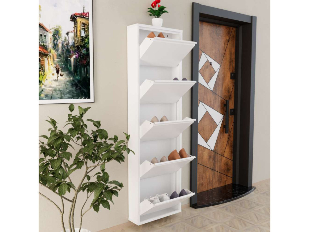 Scarpiera in metallo "Ayse" - 50 x 15 x 169 cm - Bianco