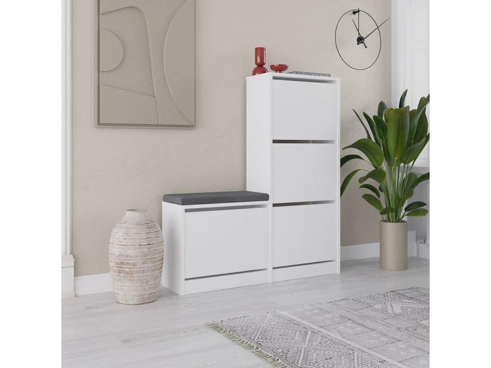 Scarpiera in legno "Dude" - 105 x 26 x 118 cm - Bianco