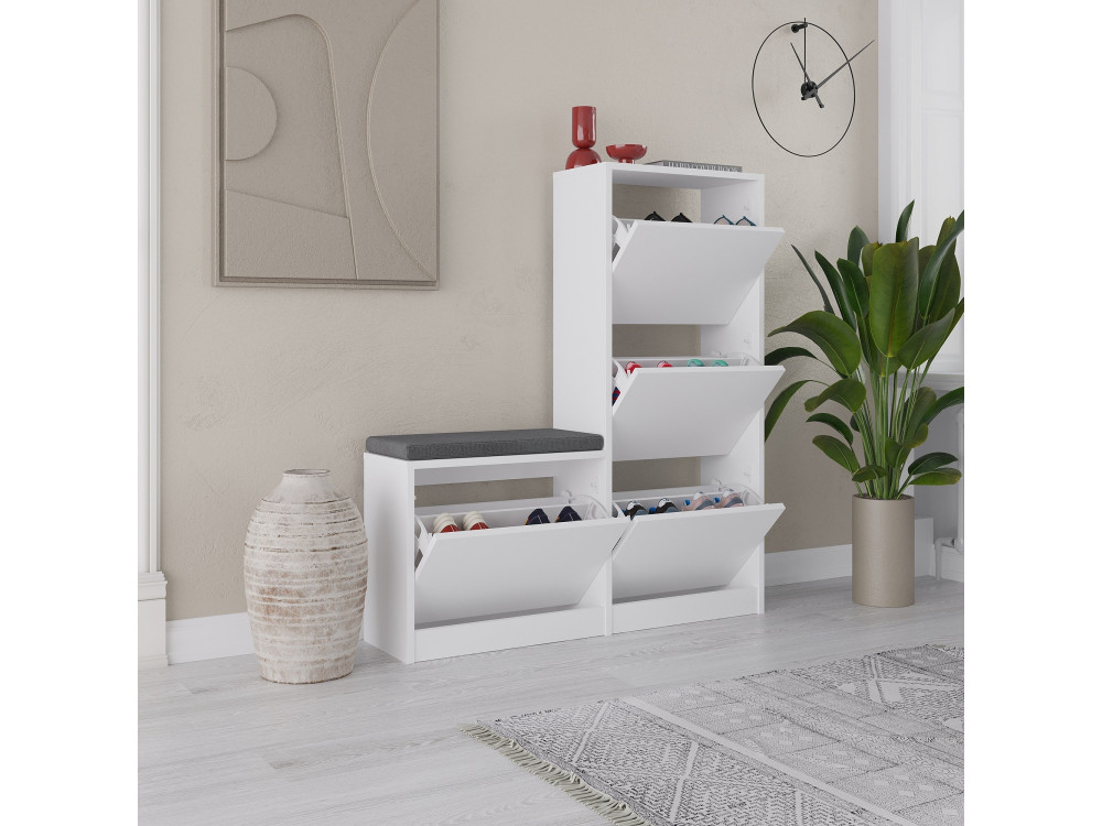 Scarpiera in legno "Dude" - 105 x 26 x 118 cm - Bianco