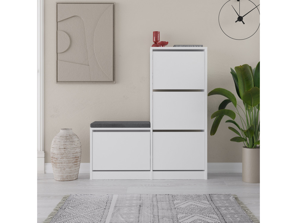 Scarpiera in legno "Dude" - 105 x 26 x 118 cm - Bianco