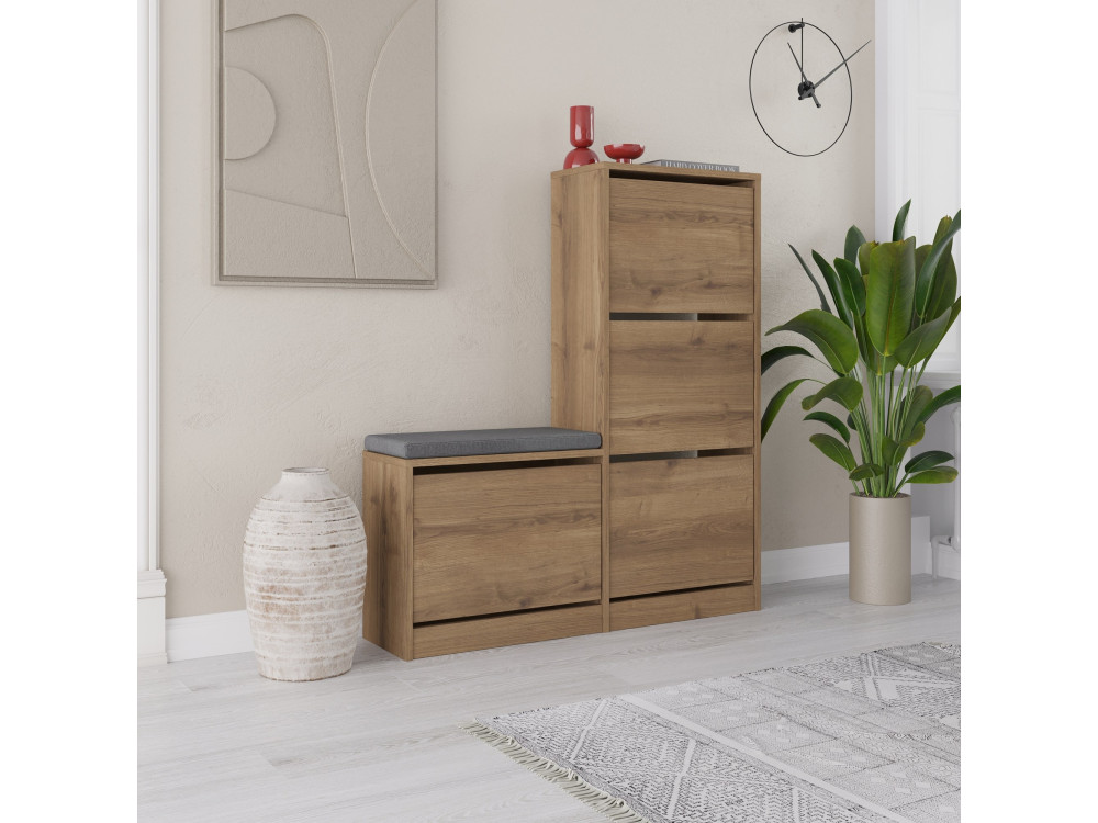 Scarpiera "Dude" con seduta in legno - 105 x 26 x 118 cm - Marrone