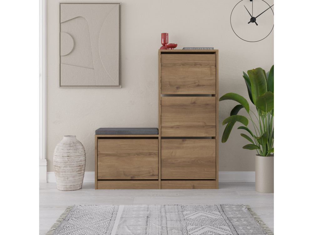 Scarpiera "Dude" con seduta in legno - 105 x 26 x 118 cm - Marrone