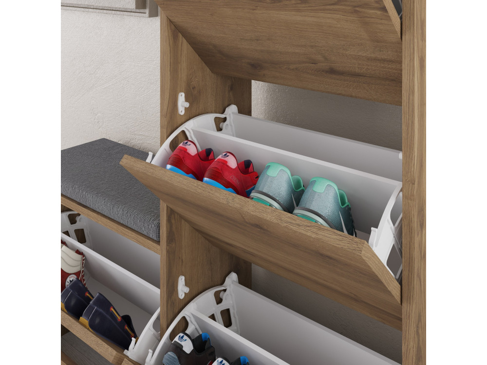 Scarpiera "Dude" con seduta in legno - 105 x 26 x 118 cm - Marrone