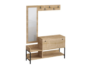 Scarpiera "Nonso" in legno con specchio - 120 x 35 x 70 cm - Beige