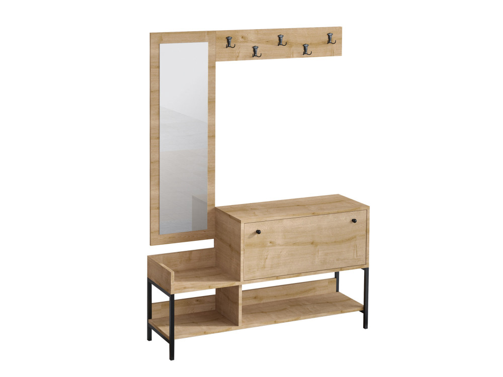 Scarpiera "Nonso" in legno con specchio - 120 x 35 x 70 cm - Beige