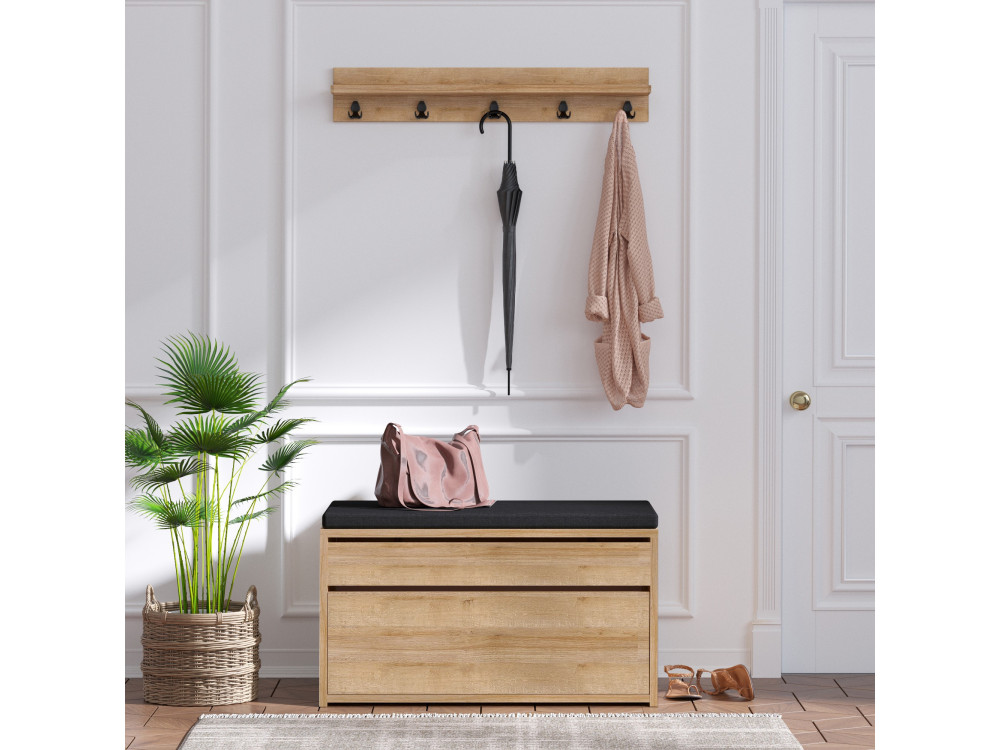 Scarpiera in legno "Boby" con panca - 80 x 35 x 42 cm - Beige