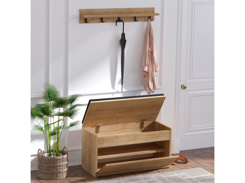 Scarpiera in legno "Boby" con panca - 80 x 35 x 42 cm - Beige