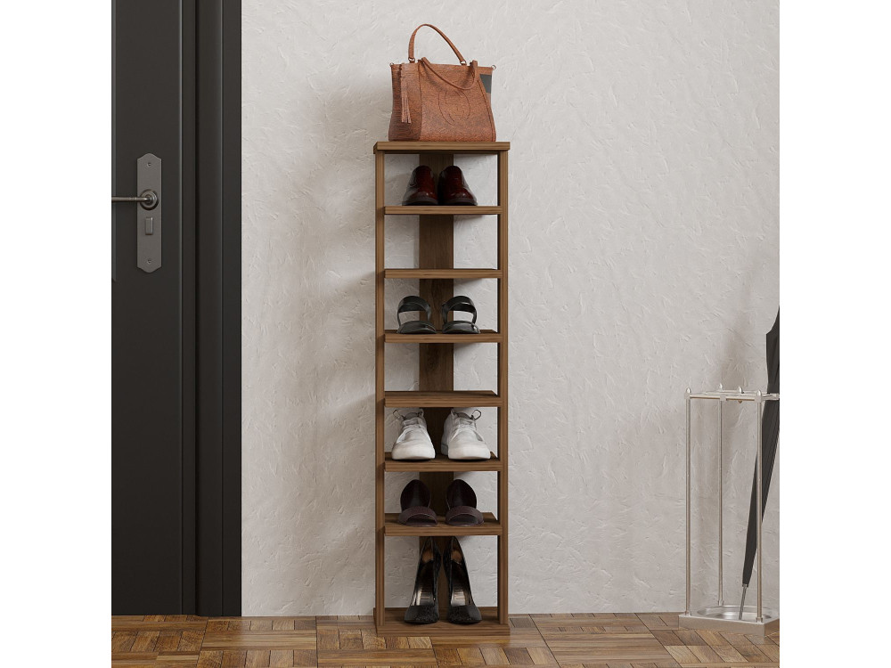Scarpiera in legno "Ayka" - 30 x 30 x 110 cm - Marrone