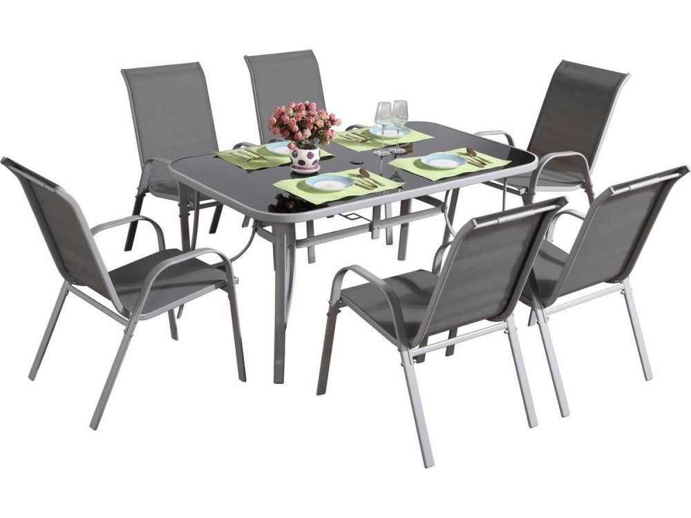Salotto da giardino 6 posti "Cordoba + Porto" 6 persone- grigio chiaro