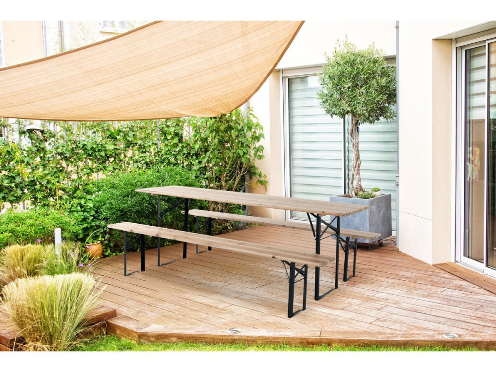 Tavolo da giardino pieghevole da brasserie con 2 panche "Lisbon" - 176 x 46 x 75 cm - Marrone