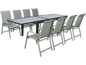 Tavolo e sedie da giardino allungabili in alluminio "Lagos" - 140/280 x 90 x 76 cm - 8 posti a sedere - Grigio chiaro