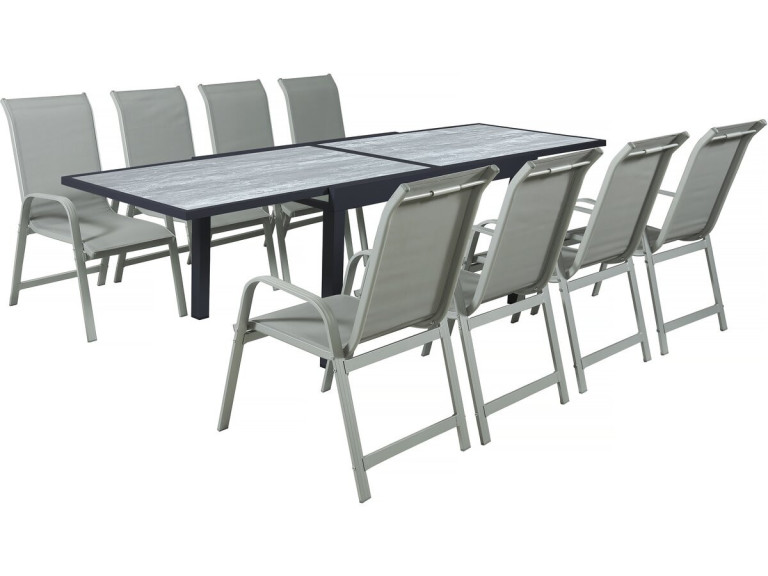 Tavolo e sedie da giardino allungabili in alluminio "Lagos" - 140/280 x 90 x 76 cm - 8 posti a sedere - Grigio chiaro
