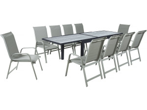 Tavolo e sedie da giardino allungabili in alluminio "Lagos" - 140/280 x 90 x 76 cm - 10 posti a sedere - Grigio chiaro