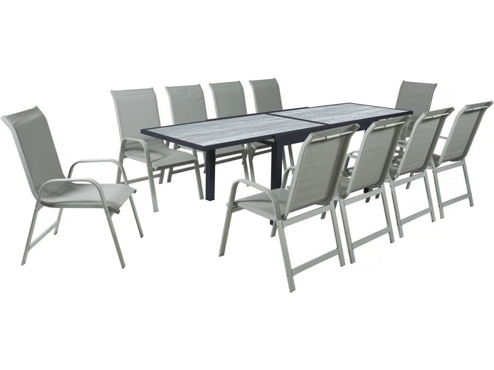Tavolo e sedie da giardino allungabili in alluminio "Lagos" - 140/280 x 90 x 76 cm - 10 posti a sedere - Grigio chiaro