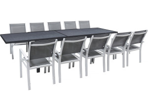 Set da pranzo da giardino estensibile "Lagos" - 200/320 x 105 x 76 cm - 10 sedie - Grigio scuro