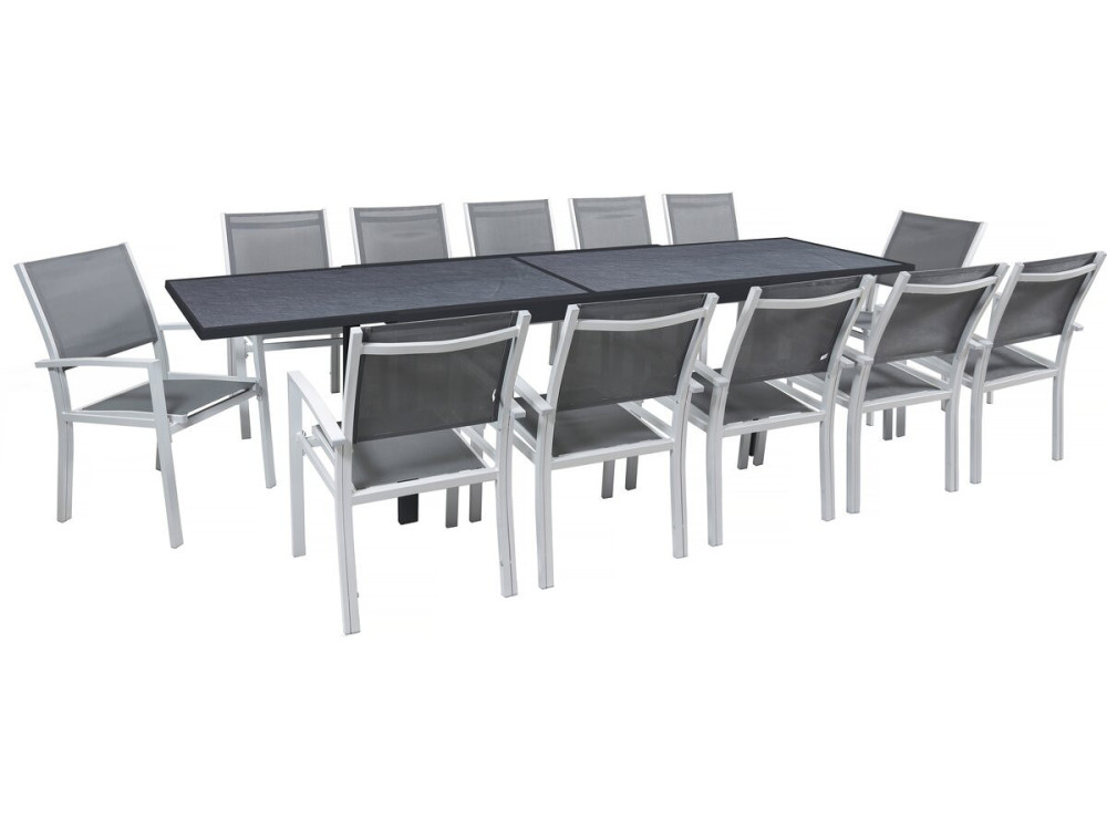 Set da pranzo da giardino estensibile "Lagos" - 200/320 x 105 x 76 cm - 12 posti - Grigio scuro