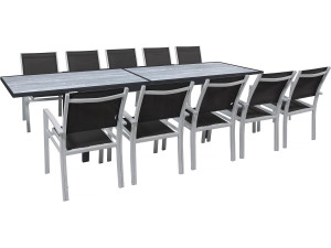 Set da pranzo da esterno estensibile "Lagos" - Tavolo estensibile 200/320 x 105 x 76 cm - 10 sedie - Nero