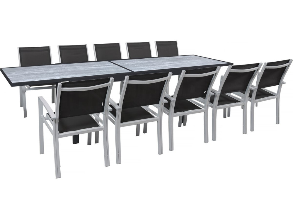 Set da pranzo da esterno estensibile "Lagos" - Tavolo estensibile 200/320 x 105 x 76 cm - 10 sedie - Nero