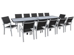 Set da pranzo da esterno estensibile "Lagos" - Tavolo estensibile 200/320 x 105 x 76 cm - 12 sedie - Nero